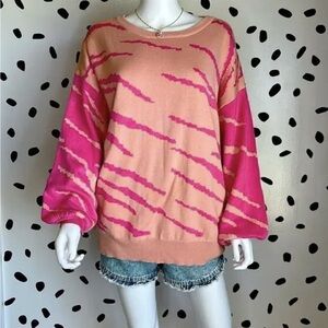 Pink and Peach Striped Women's Sweater